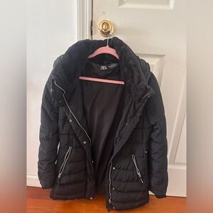 Zara Black Faux Fur Lined Jacket